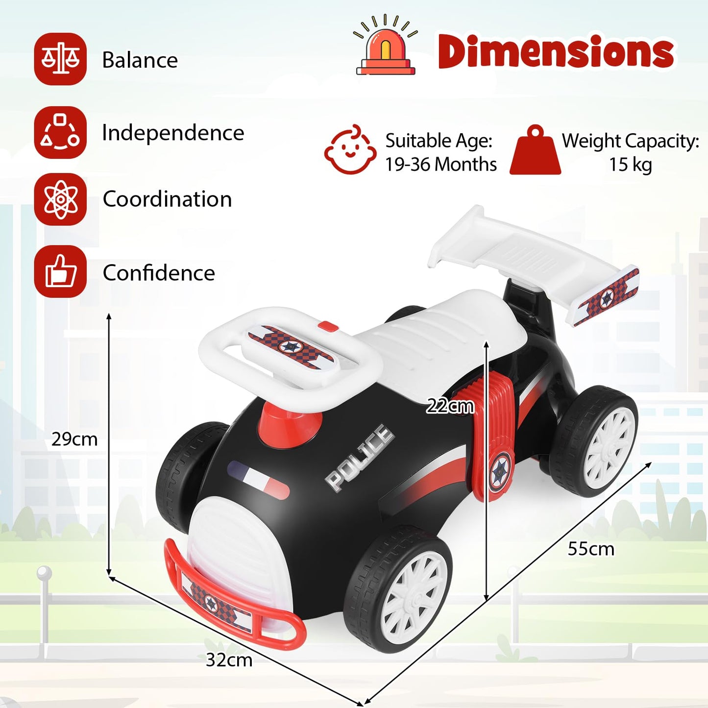 Kids Ride On Car Sliding Toy with Music and Cool Rear Wings