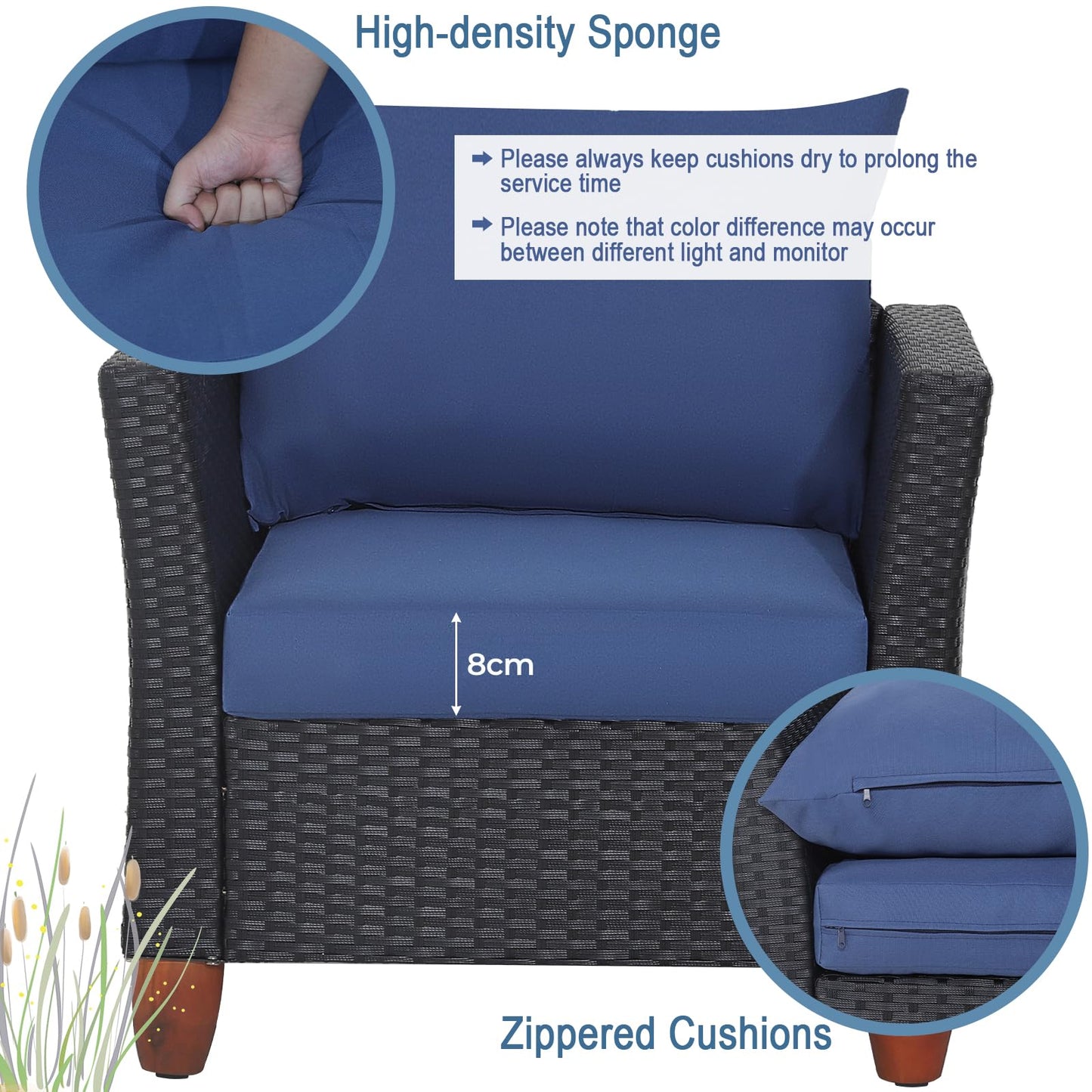 Sectional Patio Bistro Set with 2 Cushioned Sofas and 1 Acacia Table