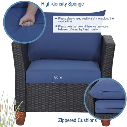 Sectional Patio Bistro Set with 2 Cushioned Sofas and 1 Acacia Table