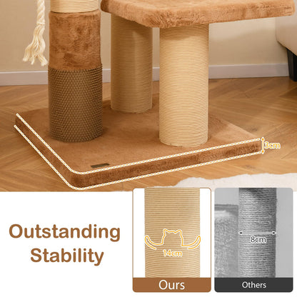 166 cm Tall Cat Tree with Self-groomer and Removable Cat Bed