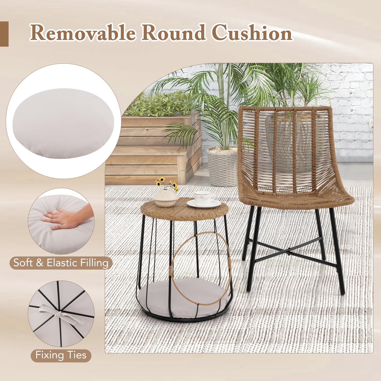 Outdoor Wicker Conversation Table Chair Sets for Garden Balcony Poolside