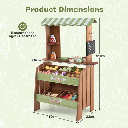 Wooden Kids Grocery Store Playset with Chalkboard | Indoor Outdoor Farm Market Stand