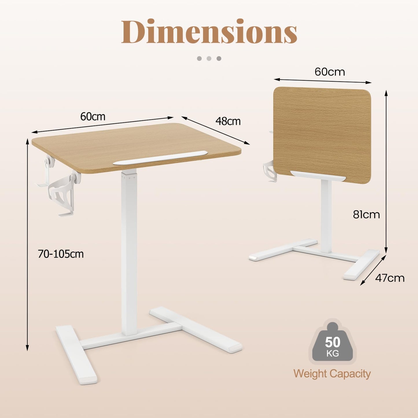 Foldable Mobile Standing Desk Rolling Laptop Desk with 90° Tiltable Tabletop