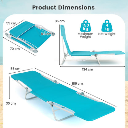 2 Pieces Outdoor Folding Chaise Lounge Portable Sun Tanning Chair Camping Cot
