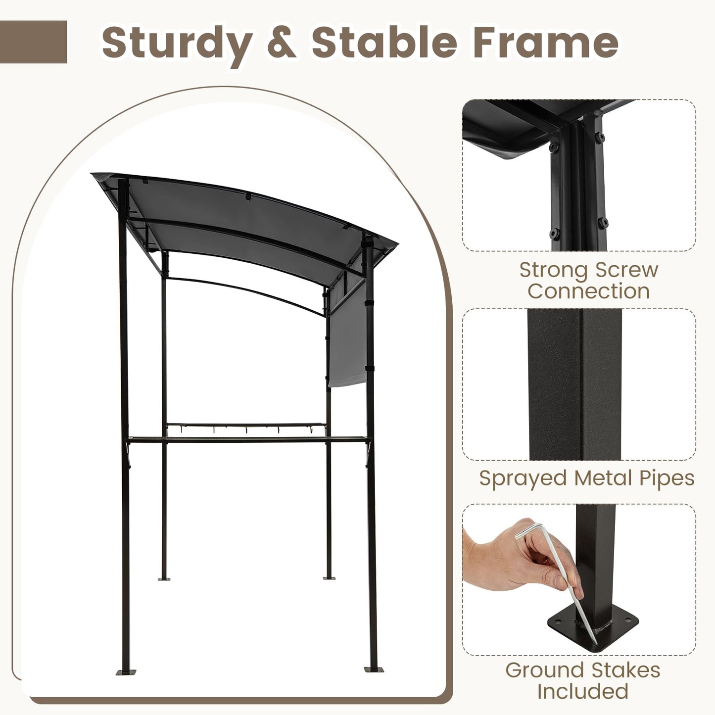 Outdoor BBQ Shelter with Serving Shelf and Storage Hooks (239 x 108cm)