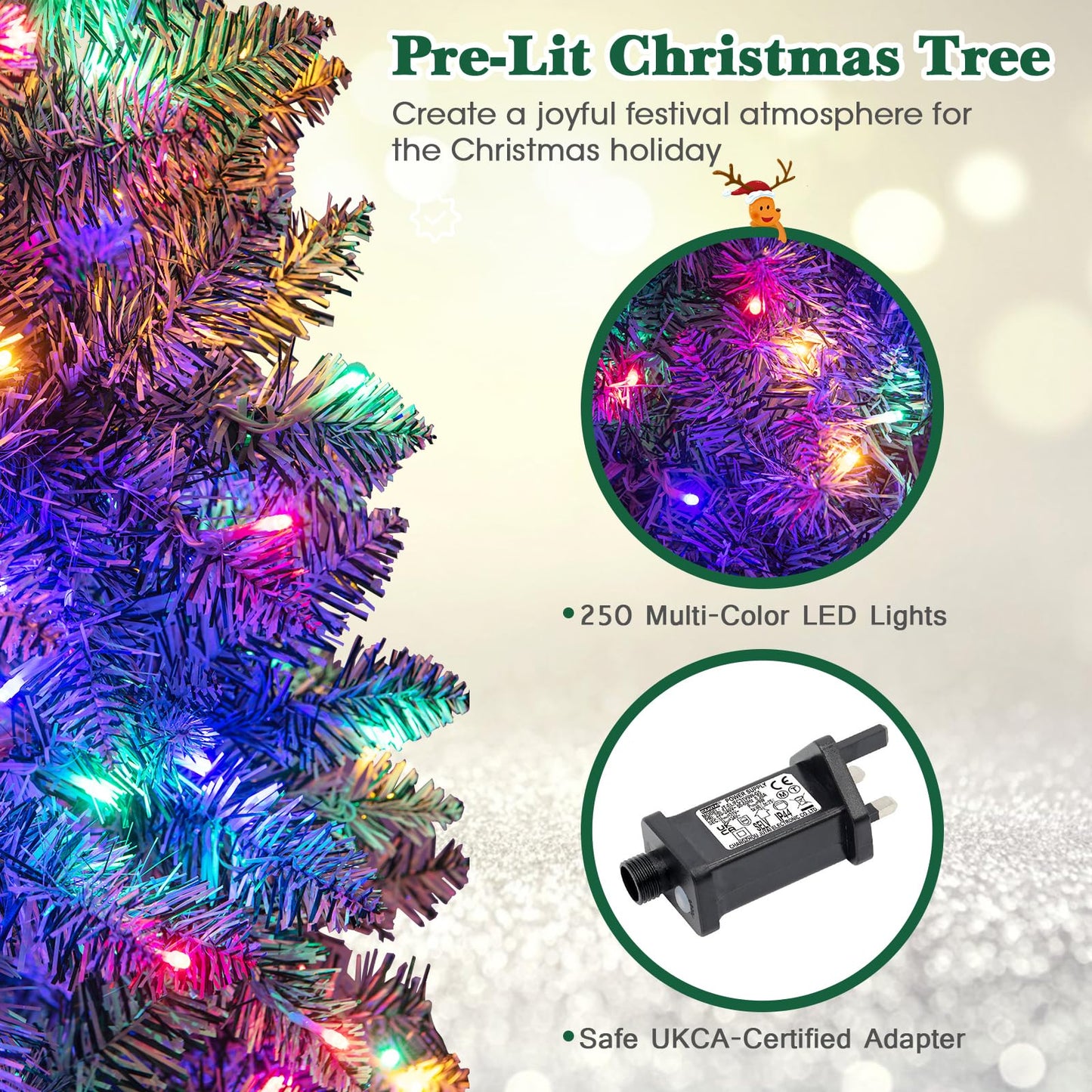 150/180 CM Slim Pencil Christmas Tree with 343/475 Branch Tips and 190/250 Colorful LED Lights