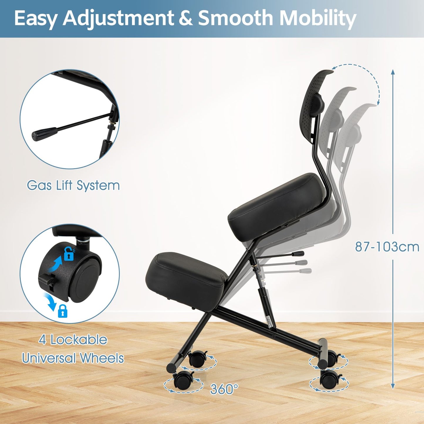 Ergonomic Kneeling Chair Posture Correction Stool with Back Support