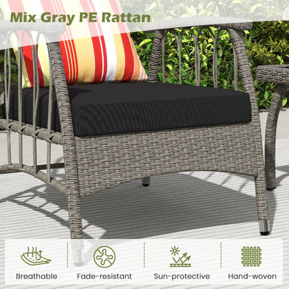 3 Pieces Patio PE Wicker Furniture Set with 5-Level Adjustable Backrest