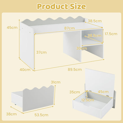 Scalloped Kids Bookshelf with Movable Drawer and Anti-Toppling Kit for Playroom