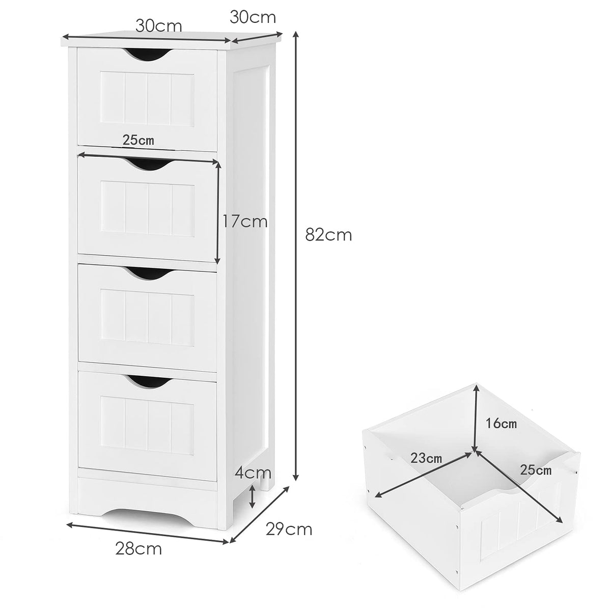 4 Drawers Bathroom Floor Cabinet with Curved Handle