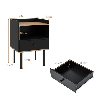 Modern Sofa Side Table with Drawer and Metal Legs for Small Spaces