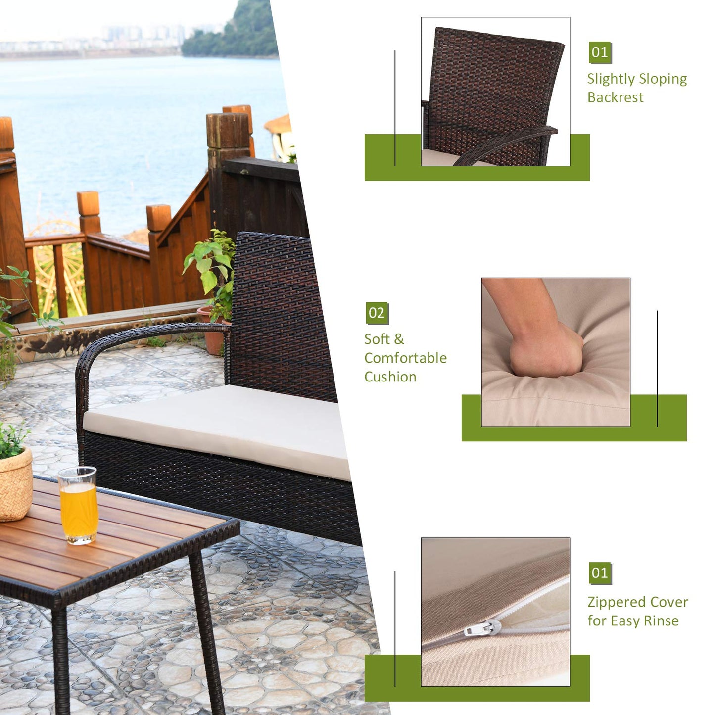 Giantex Garden Furniture Set 4 Piece Patio Conversation Set with Loveseat Coffee Table and 2 Armchairs