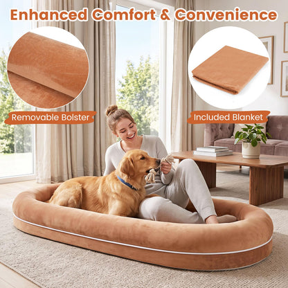 Human Dog Bed with Plush Blanket, Washable Cover