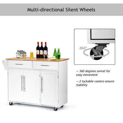 Kitchen Island Trolley Wood Top Rolling Cart with Knife Block