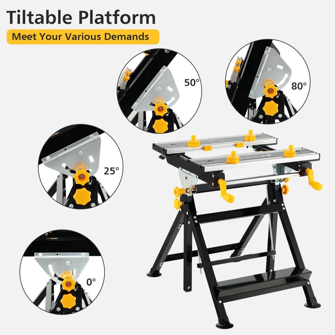 Folding Work Table Portable Workbench with Tiltable Platform
