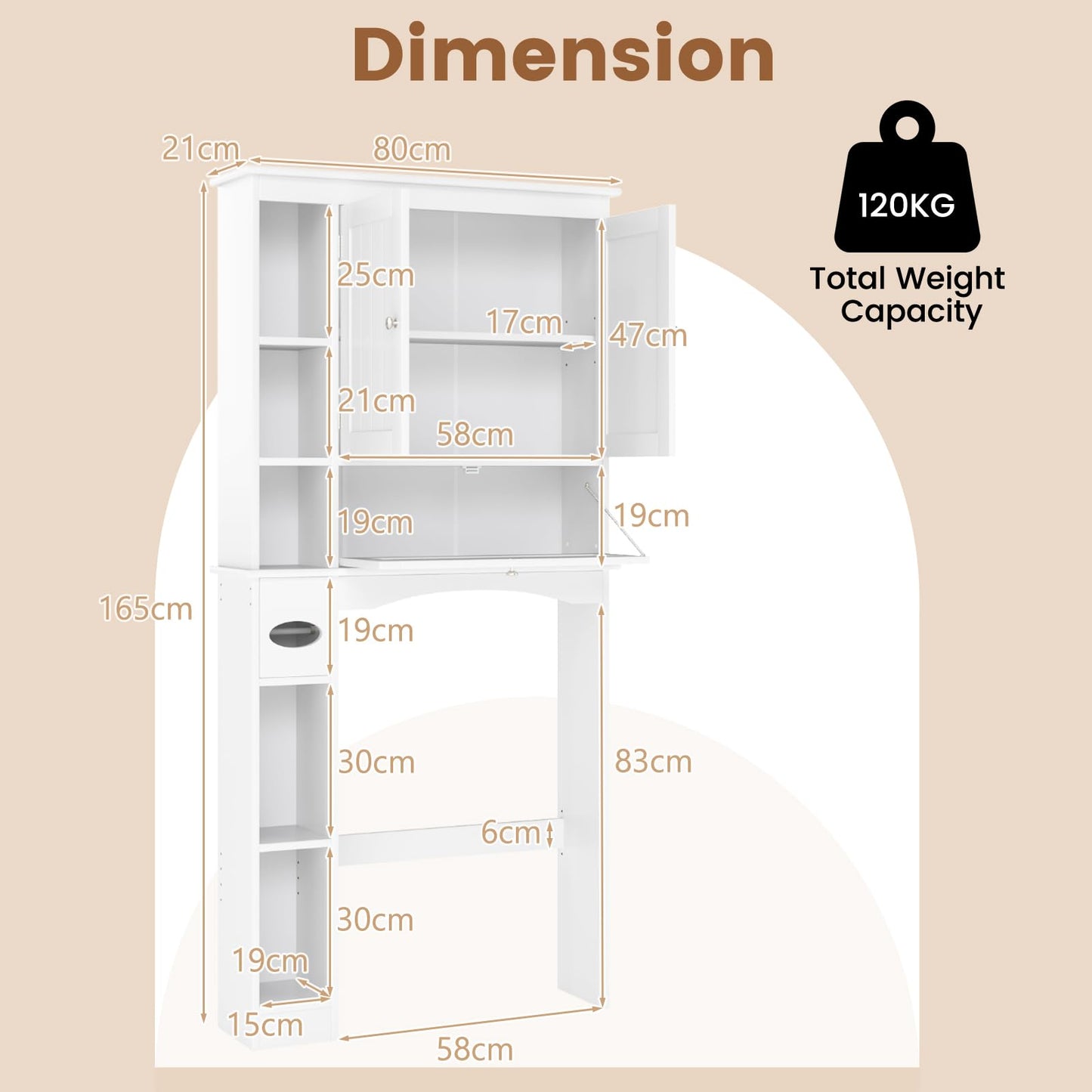 Over the Toilet Storage Cabinet with Adjustable Shelf and Bottom Bar