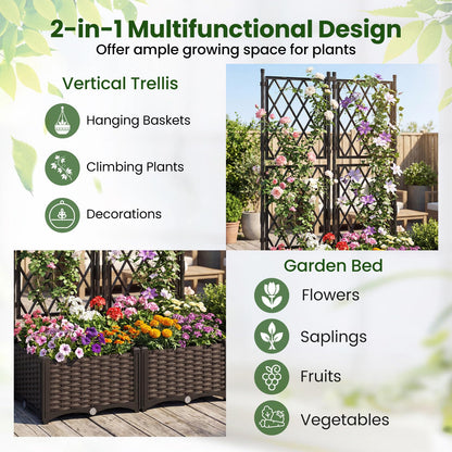 Garden Planter with Trellis, Weather-Resistant Trough Grow Box