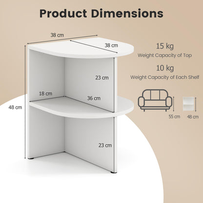 2-Tier Wooden Half Round Side Table with Open Storage Shelves