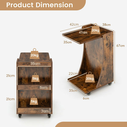 C-Shaped Side Table with Storage Shelf for Bedroom and Living Room