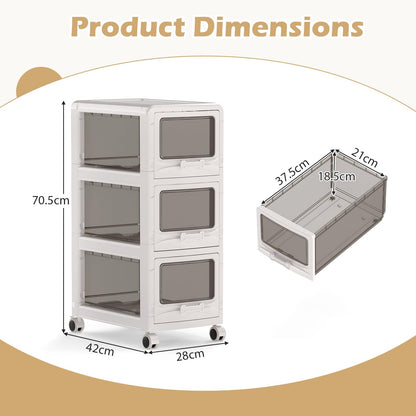 Slim Bathroom Floor Cabinet with 3/4/5 Drawers on Wheels (3-Tier) | Narrow Bathroom Storage Unit