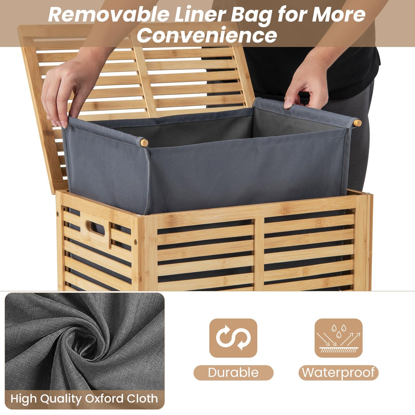 80L Laundry Hamper with Removable Liner Bag
