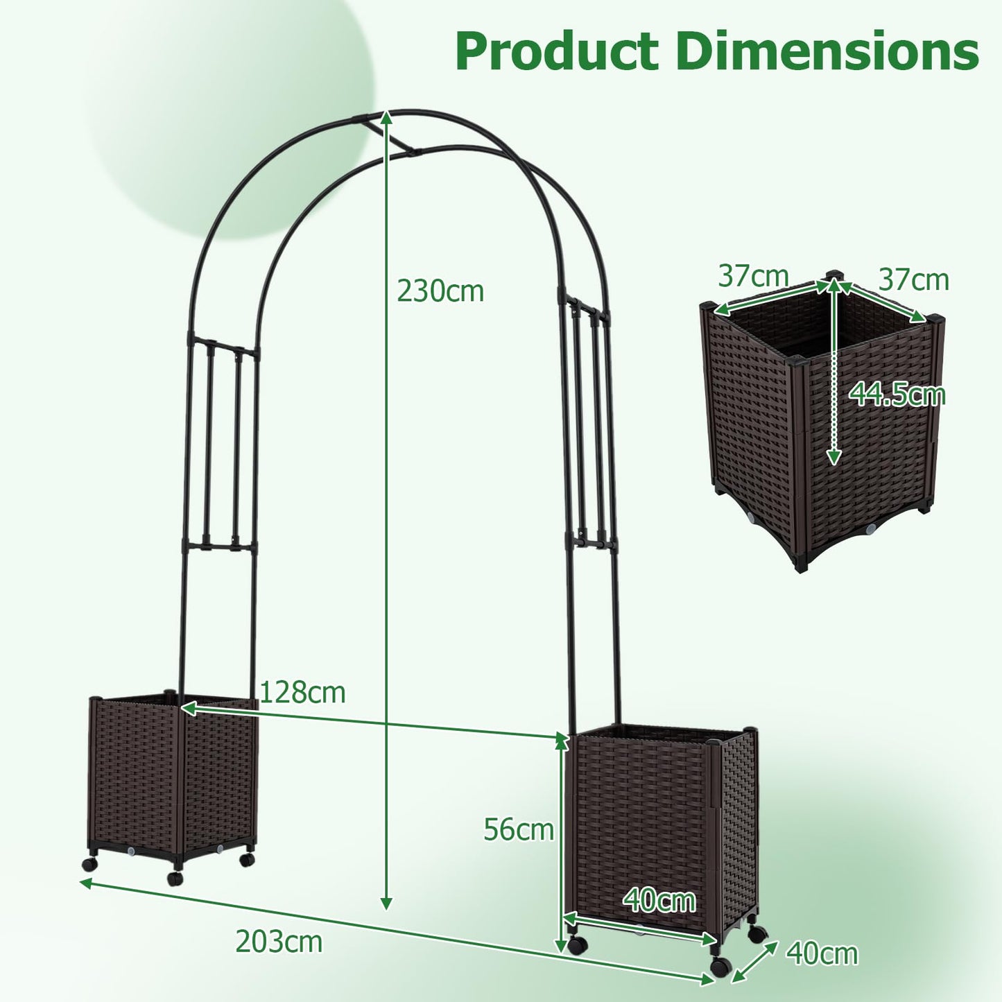 Garden Arch with Planter Box, 2M Metal Pergola Arbor Trellis with Self-Watering System