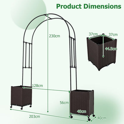 Garden Arch with Planter Box, 2M Metal Pergola Arbor Trellis with Self-Watering System