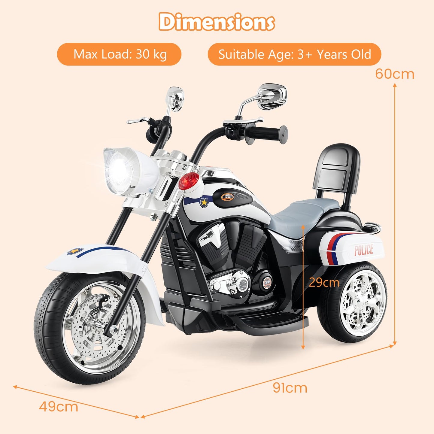 Kids Electric Motorcycle Motorbike 6V Battery Horn Headlight