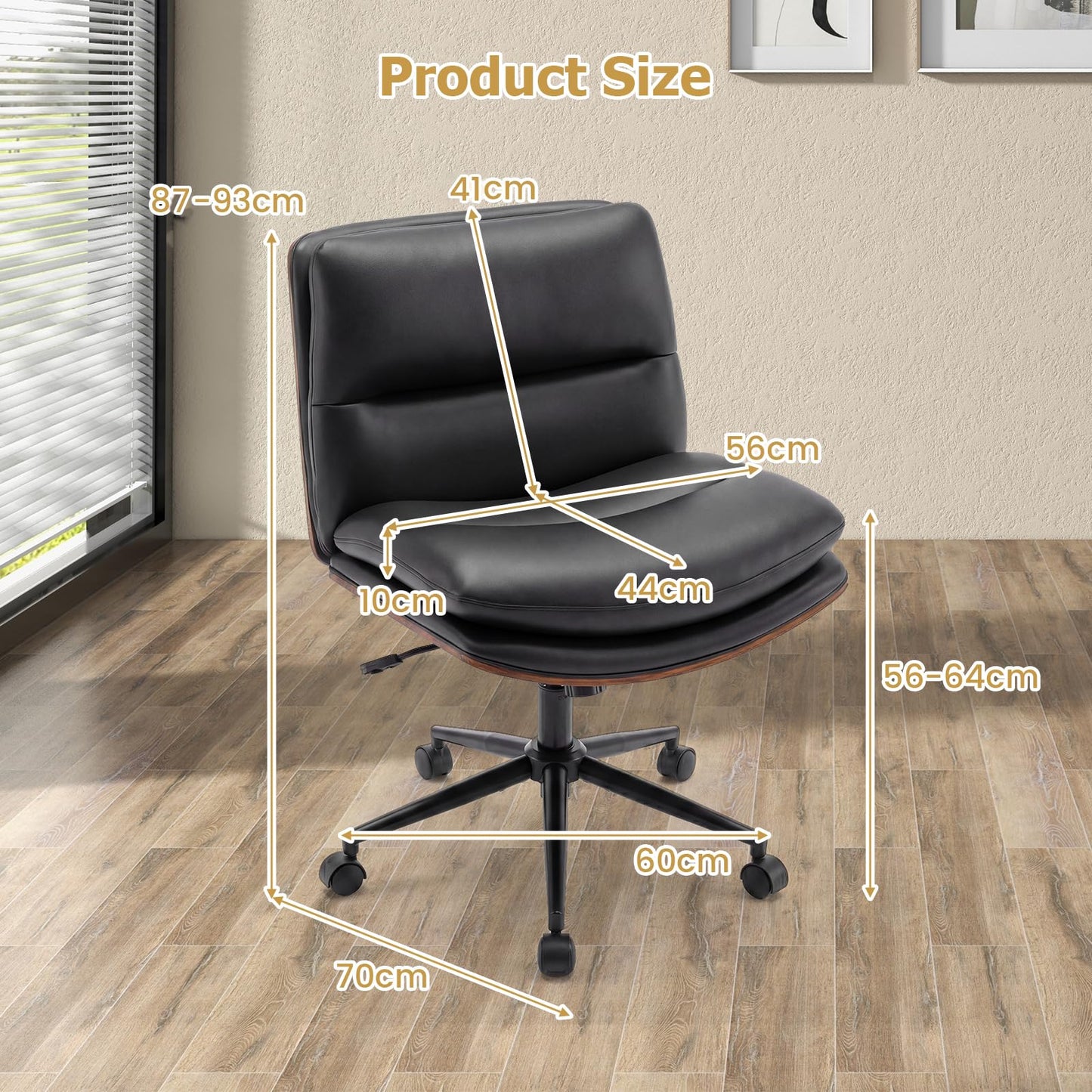 Armless Office Chair with Swivel Wheels & Curved Backrest for Home Office