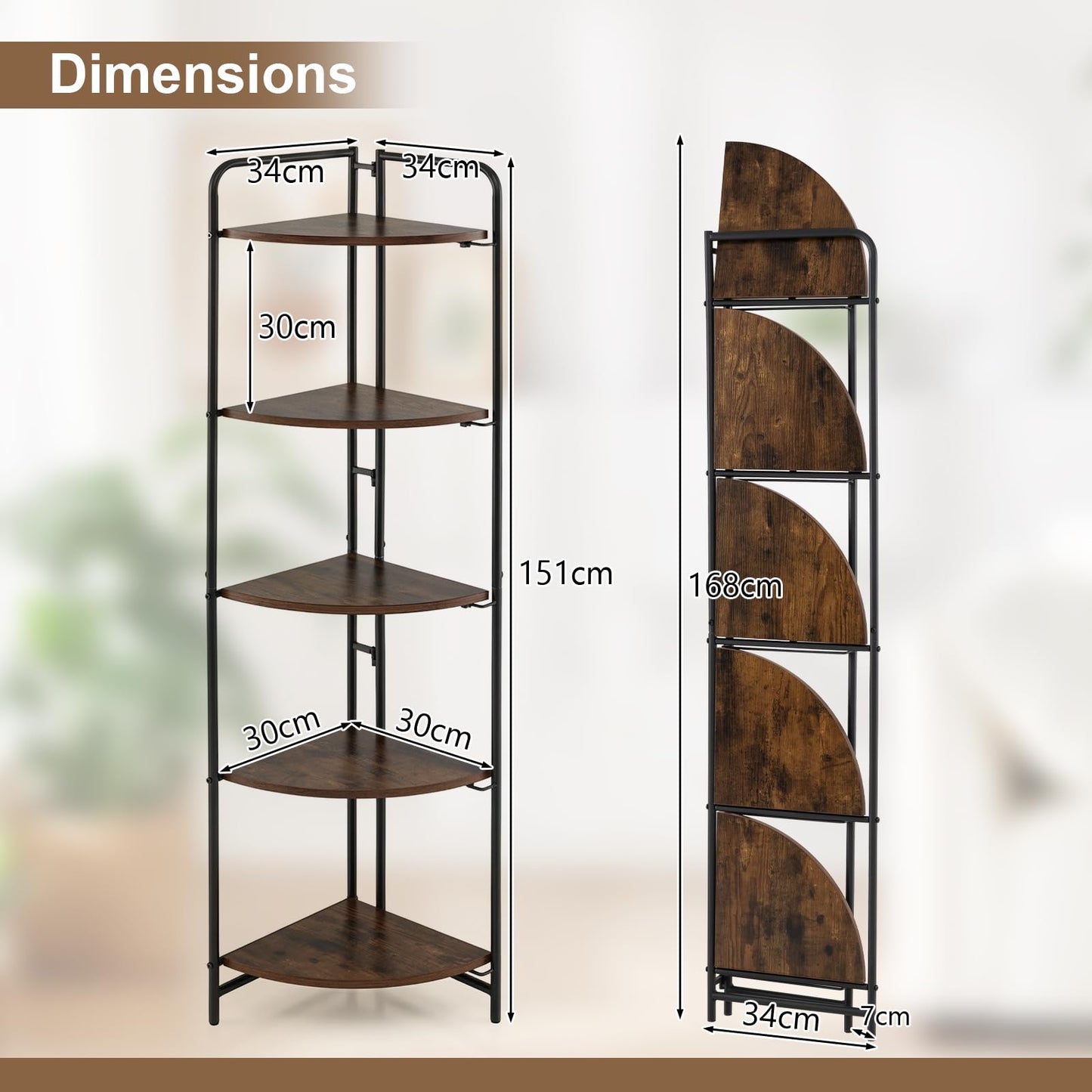 5-Tier Corner Shelf, Freestanding Bookshelf Ladder Shelving Unit