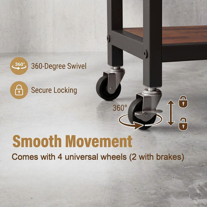 3-Tier Rolling Printer Stand with Storage Shelves and Hooks