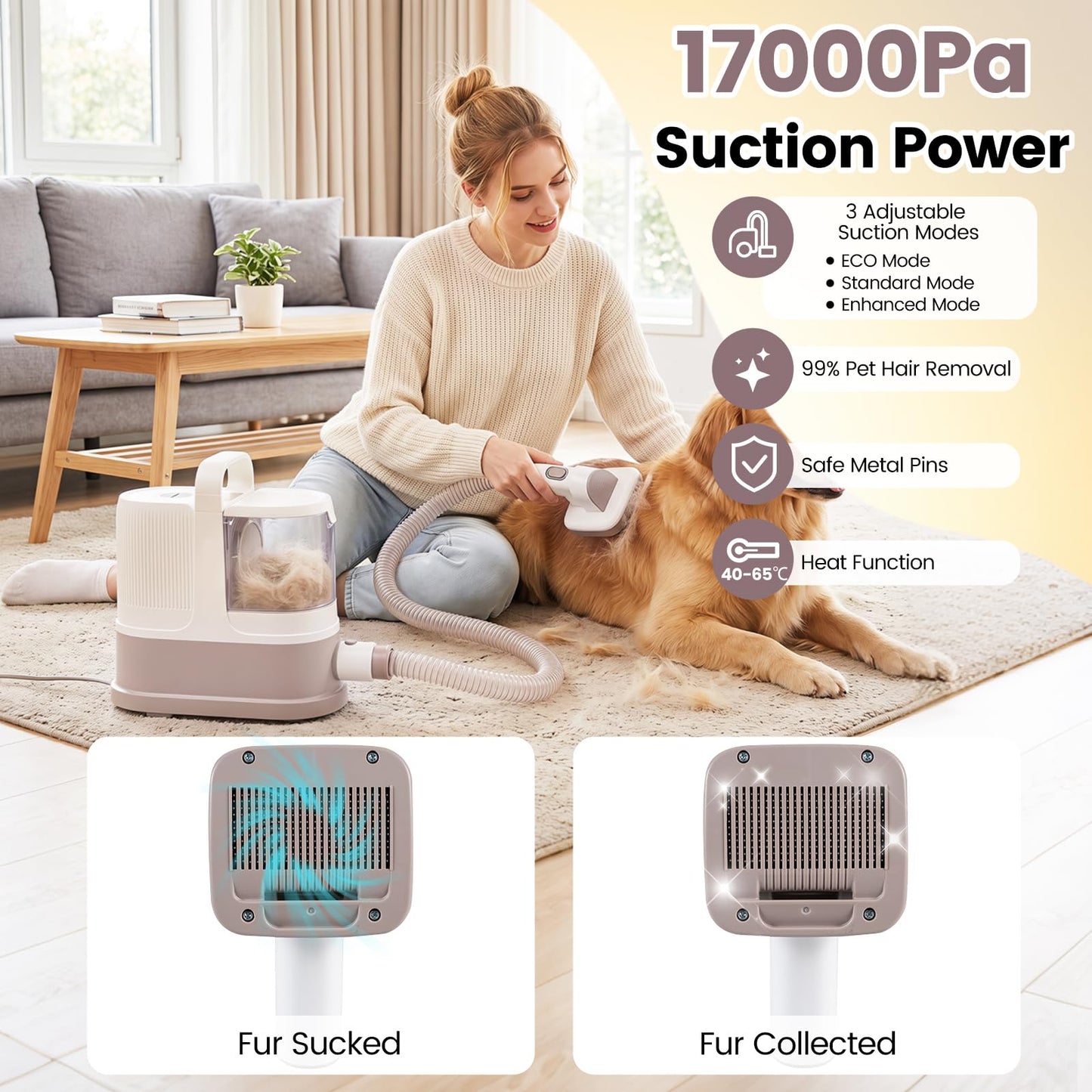 9-in-1 Dog Grooming Vacuum Kit for Shedding with 3 Suction Modes