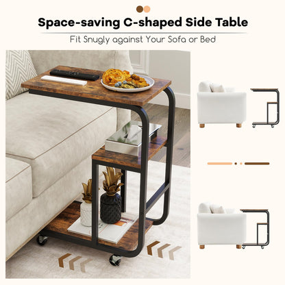 C shaped End Table Space-saving Couch Table with Shelves