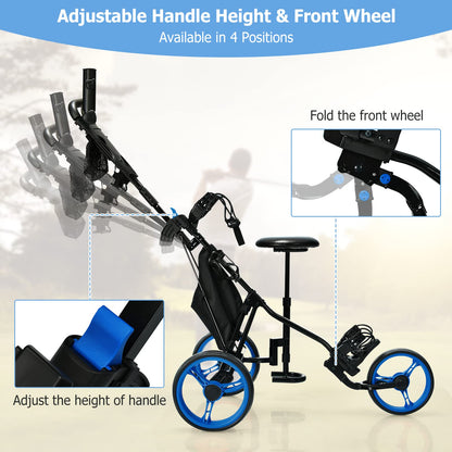 Golf Push Pull Cart with Storage Bag and Foot Brake