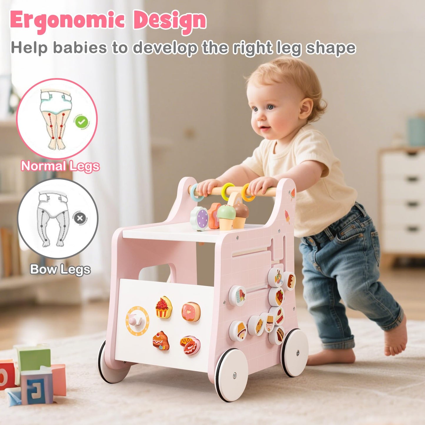 8 in 1 Toddler Push and Pull Learning Activity Center with Teaching Clock