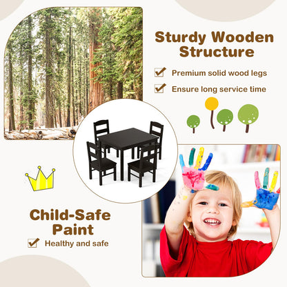 5pcs Activity Wooden Children Desk Chair Set for Preschool Girls Boys