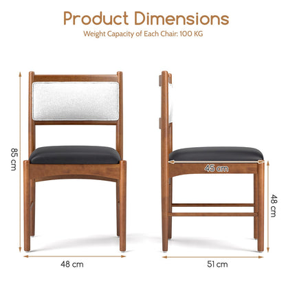 Wooden Dining Chair with Rubber Wood Frame Set of 2