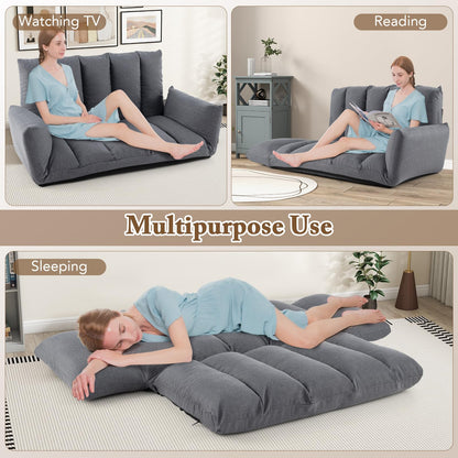 Foldable Floor Sofa with 5-Position Adjustable Backrest and Arms