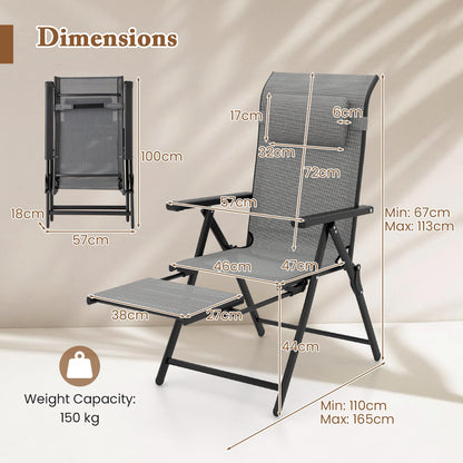 10-Position Adjustable Patio Chaise Lounge Chair Deck Sunbed with Armrests