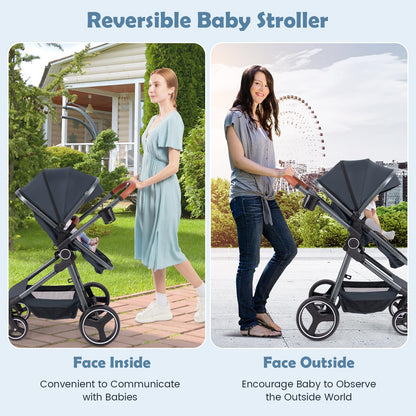 Convertible Baby Stroller with Footmuff and Extendable Canopy