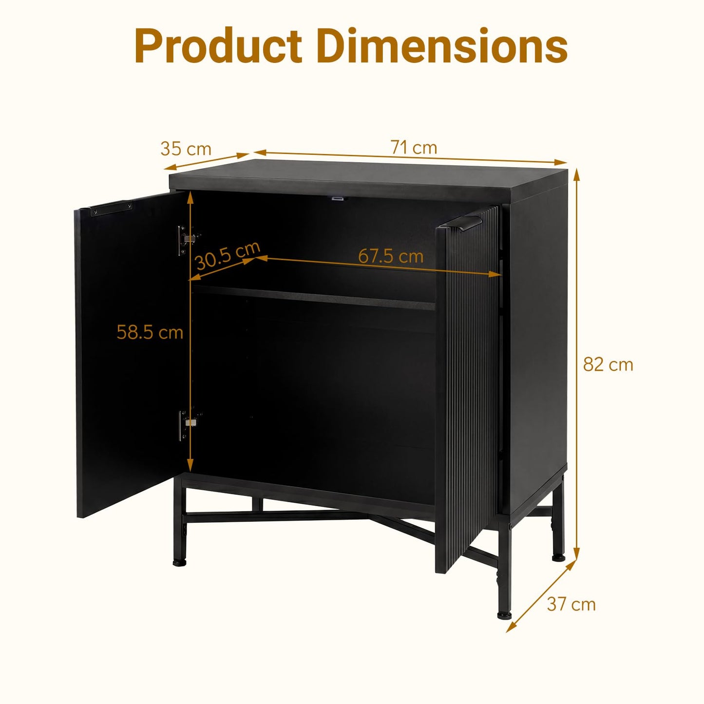 Fluted Sideboard Buffet Cabinet with 2 Doors and Adjustable Shelf