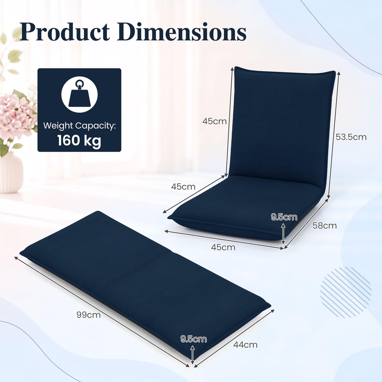 Folding Sofa Chair Bed, 6-Position Adjustable Floor Chair