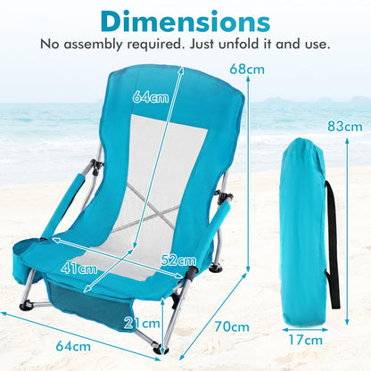 Folding Beach Chair with Padded Armrests and Storage Pocket