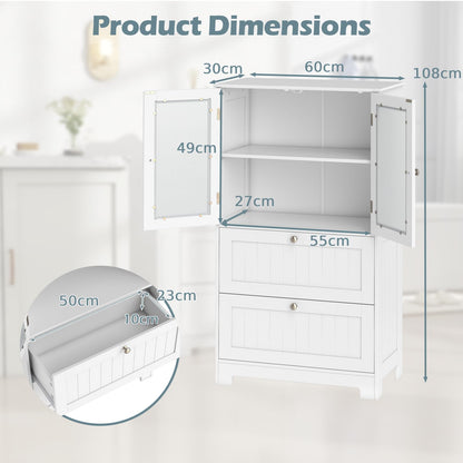 Freestanding Bathroom Storage Cabinet with 2 Frosted Tempered Glass Doors