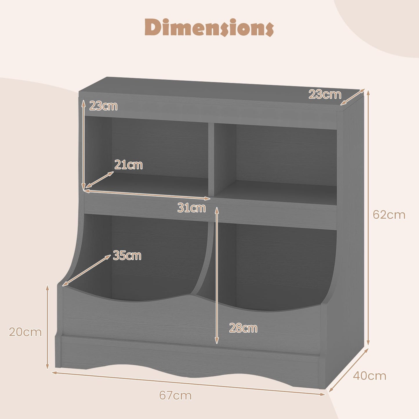 Kids Bookcase, Wooden Toy Storage Unit with Shelves and Compartments