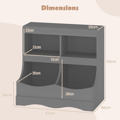 Kids Bookcase, Wooden Toy Storage Unit with Shelves and Compartments