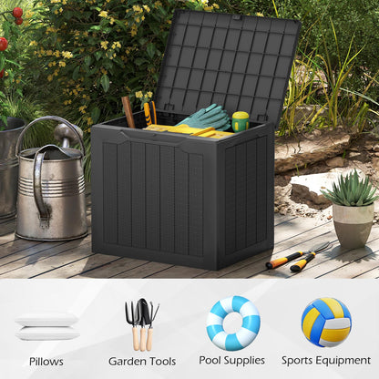 96L Outdoor Storage Box with Lockable Lid and Wicker-Woven Texture