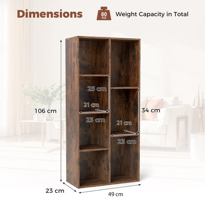 Vertical or Horizontal Freestanding Bookshelf with 7 Compartments