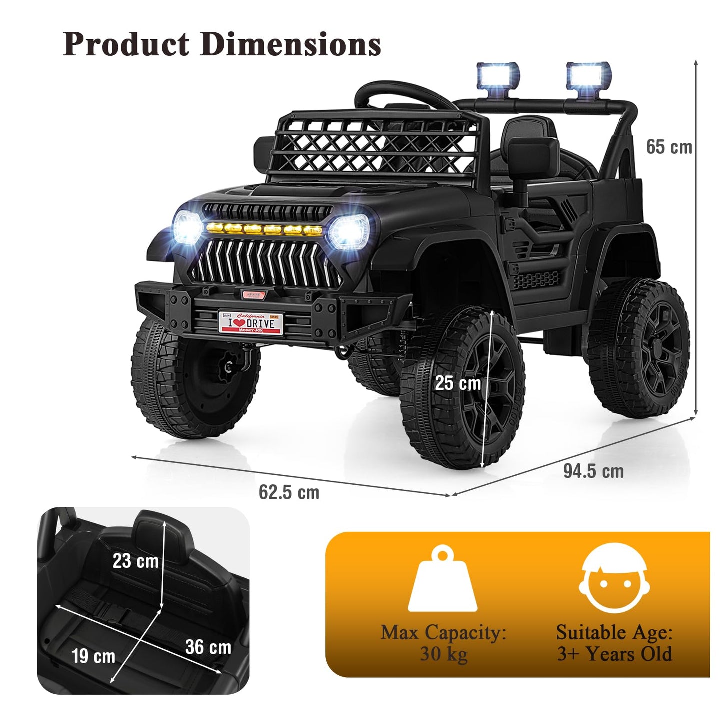 12V Kids Ride on Truck Battery Powered Car with Parental Remote