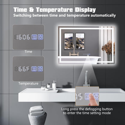 60 x 40/75 x 50 CM LED Wall Mounted Rectangle Mirror with 3-Color Dimmable Lights